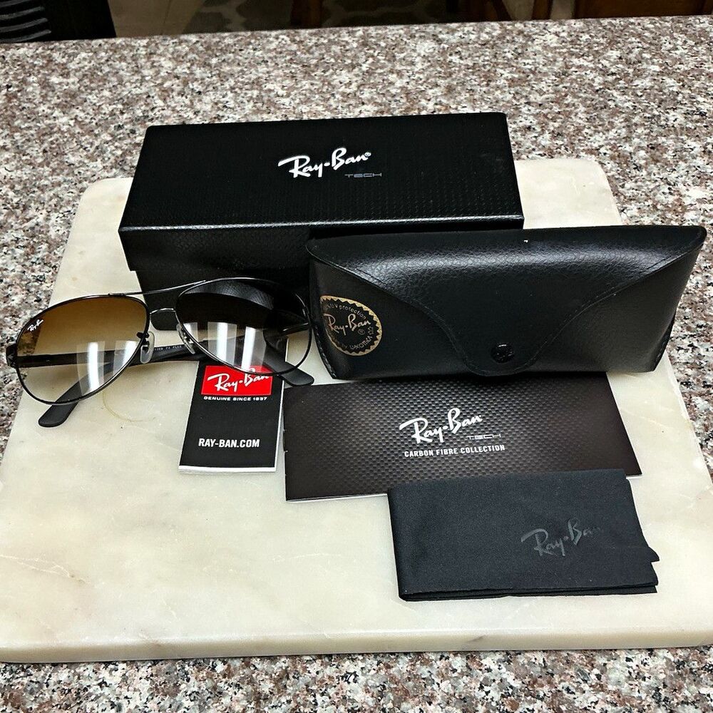 Ray-Ban Tech RB 8313 Carbon Fiber Sunglasses Black Frame Brown Gradient Lens 36